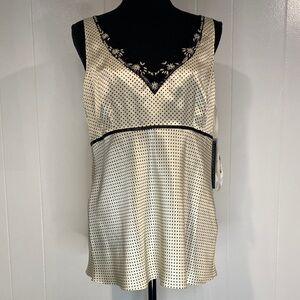 Nine West Camisole Tank Silk Lace Sequins Polka Dots Zipper Black Cream Size 8